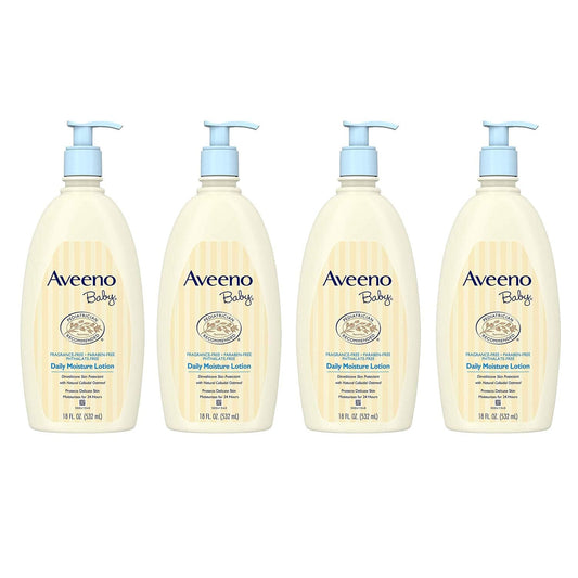 Aveeno Baby Daily Moisture Lotion with Natural Colloidal Oatmeal & Dimethicone Fragrance-Free 18 fl. Oz (Pack Of 4)