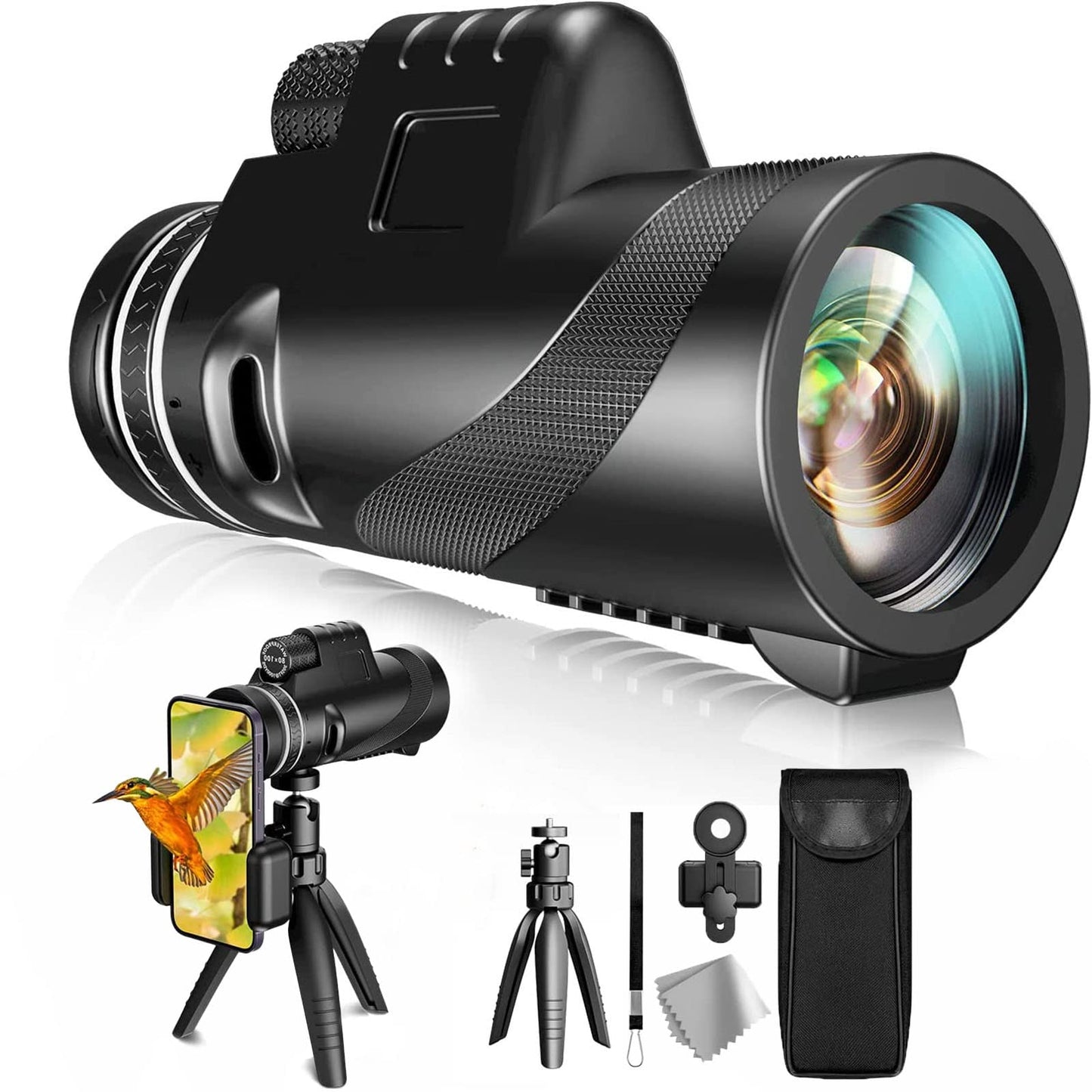 40 * 60 Hd Monocular Telescope for Smartphone Monoculars for Adults High Powered with Smartphone Holder & Tripod for Bird Watching Hunting Hiking & Trave