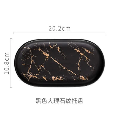 Nordic Marble Texture Tray Ceramic Oval plate Western Dish Dessert Dish Jewelry Storage Tray