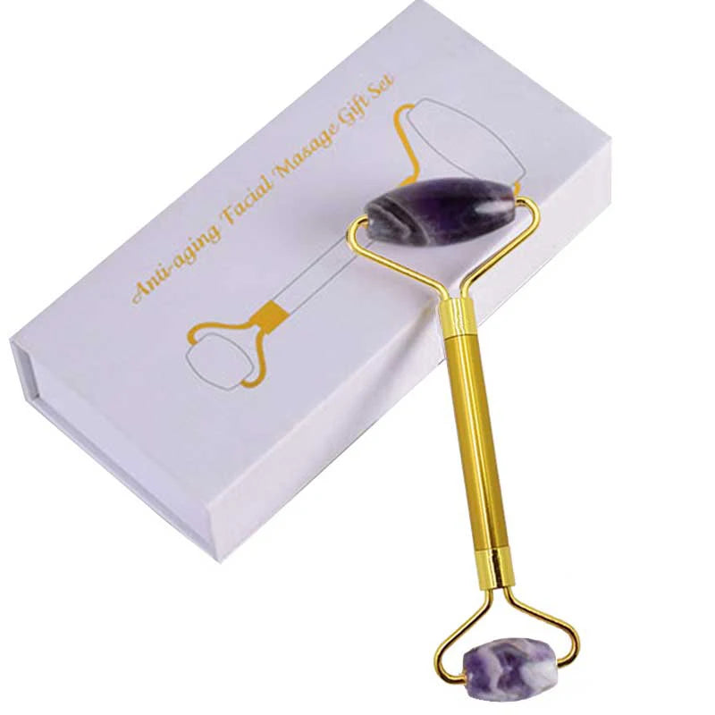 Natural Amethyst Jade Roller Gua Sha Face Massager Scraping Stone Facial Lifting Skin Care Massage Beauty Tools