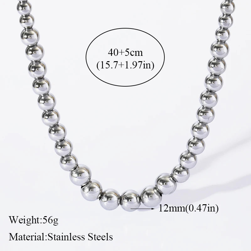 EILIECK 316L Stainless Steel Gold Silver Color Solid Beads Balls Necklace Bracelet For Women Girl Fashion New Year Jewelry Set