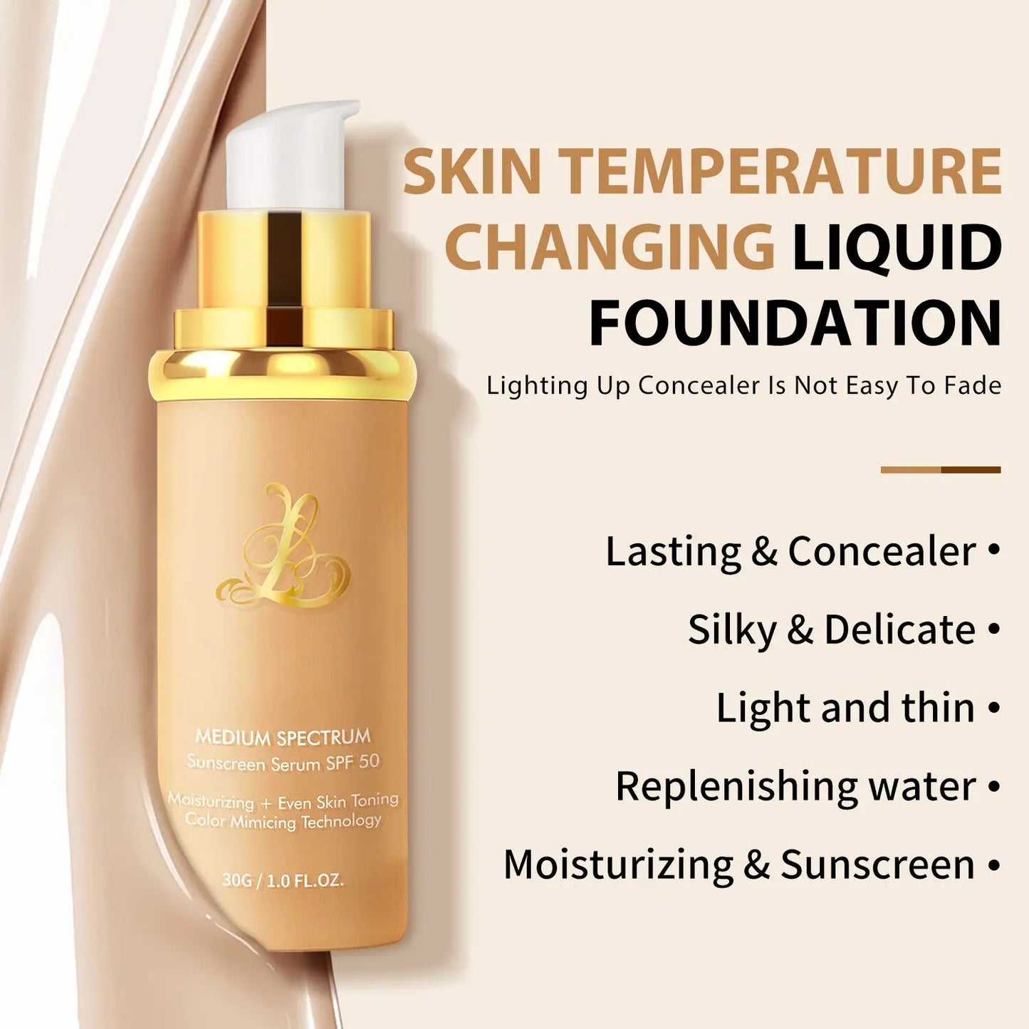 2025 Forever Bloom Inspired 4-In-1 Liquid Foundation Hydrating Medium Coverage with SPF50+, 30ml Korean Makeup