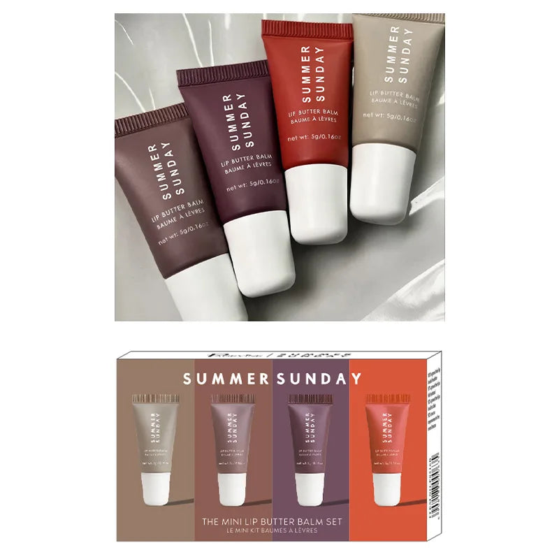 Summer Lip Glaze 4pcs Buttery Moisturizing Long-lasting Moisturizing Shows Good Complexion Easy To Color Tinted Lip Balm Set Box