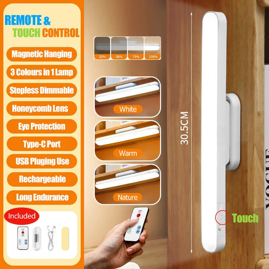 Remote LED Desk Lamp Magnetic Hanging Night Light USB Rechargeable Table Lamp 3 Colors Reading Light For Cabinet Closet Wardrobe
