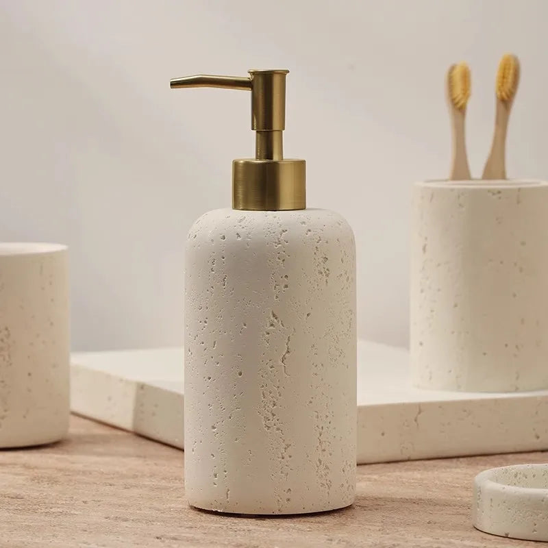 Ahunderjiaz-Natural Marble Bathroom Storage Set, Toothbrush Cup Tray, Mouthwash Kit, Home Decoration, Soap Dish, Press Bottle