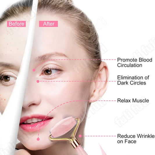 Rose Quartz Powder Crystal Jade Roller Massage Spa Pink Face Massagers gua sha Natural Stone guasha Beauty Tool Facial Lift Up