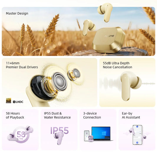 realme Buds Air 8 55dB Ultra Depth Noise Cancellation Global Version True Wireless Earphone Bluetooth 5.4 Earbuds LHDC 5.0 IP55