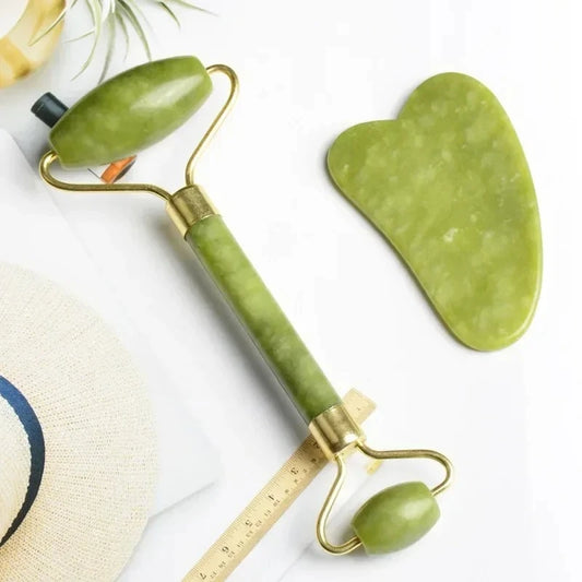 Natural jade roller massager, scraping board,foot massage roller,facial lifting and anti-wrinkle double-head scraping jade stone