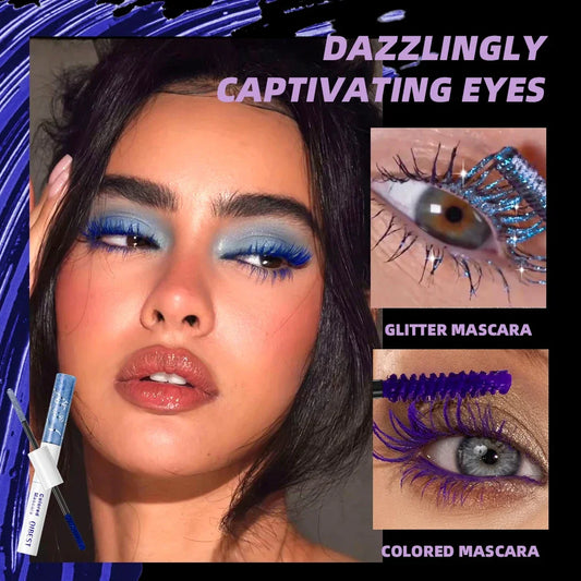 QIBEST 2 In 1 Diamond Glitter Mascara Lasting Colored Mascara Eyelashes Thickening Voluminous Double Ended Waterproof Mascara