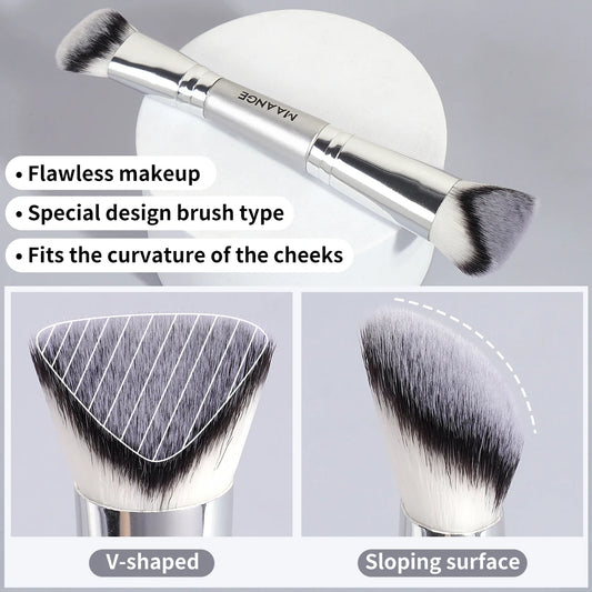 MAANGE 4pcs Makeup Brushes 2pcs Dual-ended Concealing Blush Brushes 2pcs Flat Top Angled Foundation Brushes Kit for Gifts Girls