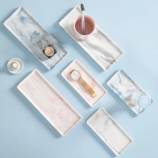 Rectangular Ceramic Tray Creative Marble Pattern Storage Plate Nordic Style Bathroom Storage Tray Jewelry Cosmetics Organizer