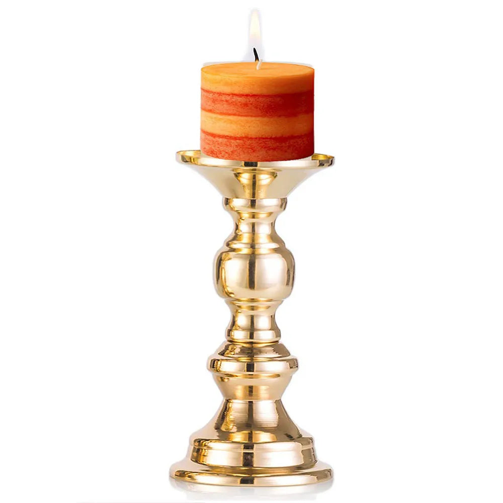 Gold Metal Pillar Candlestick Holders Vintage Pillar Candle Holders Elegant Metal Crystal Pillar Candle Stands