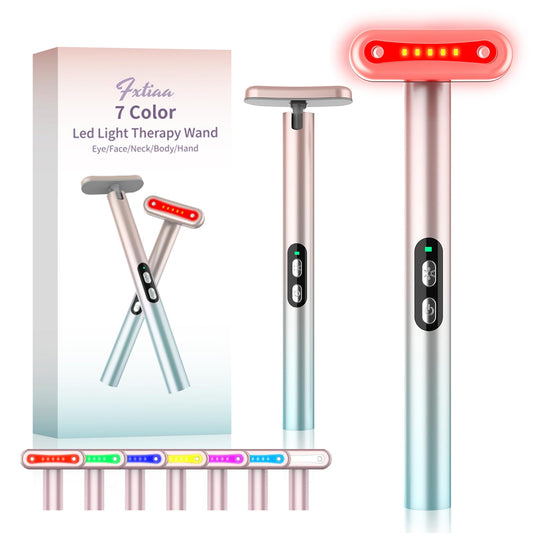 Fxtiaa Led-Face-Wand,7 in 1 LED Light Therapy Facial Red & Blue Rejuvenation Tool