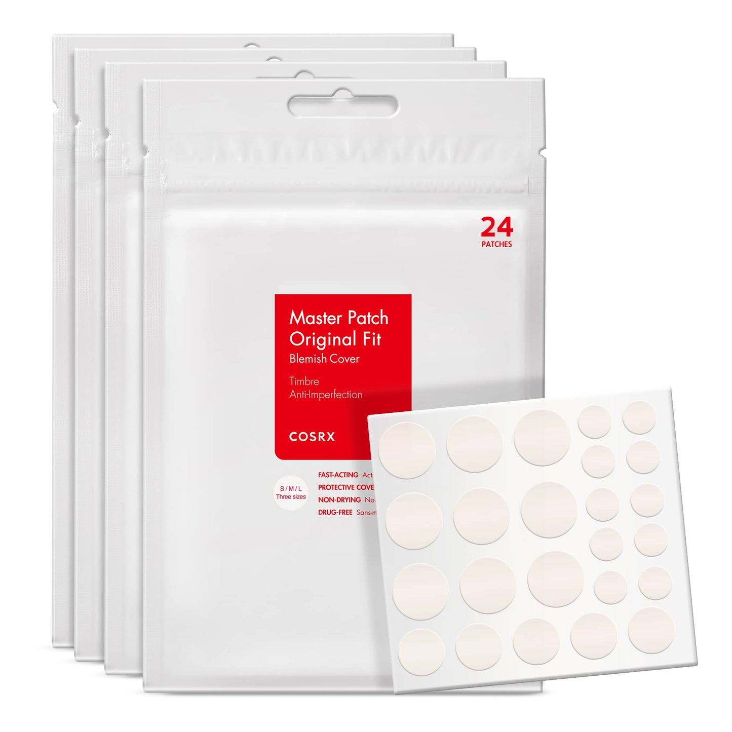 COSRX Acne Pimple Patch (96) Absorbing Hydrocolloid Original 3 Size Patches for Blemishes and Zits Cover Spot Stickers for Face and Body Not Tested on Animals