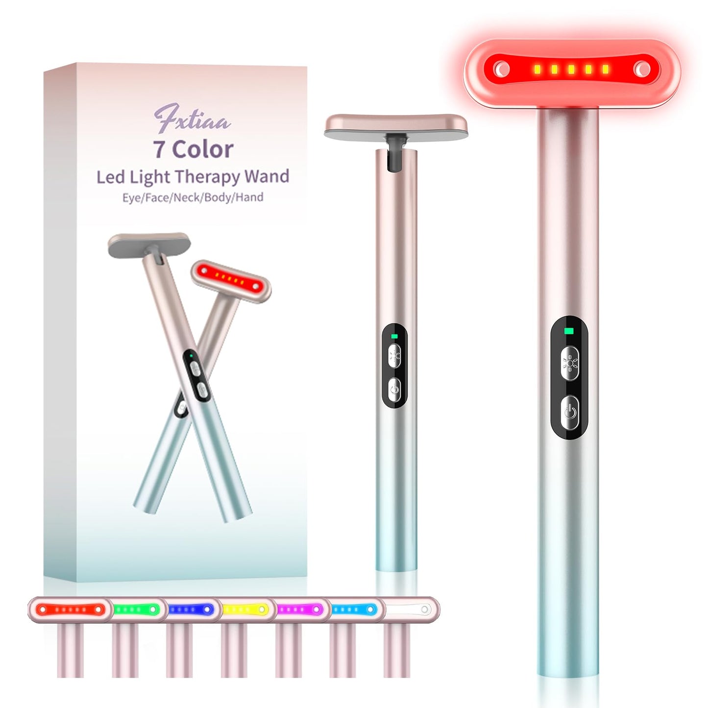 Fxtiaa Led-Face-Wand，7 in 1 LED Light Therapy Facial Red & Blue Rejuvenation Tool