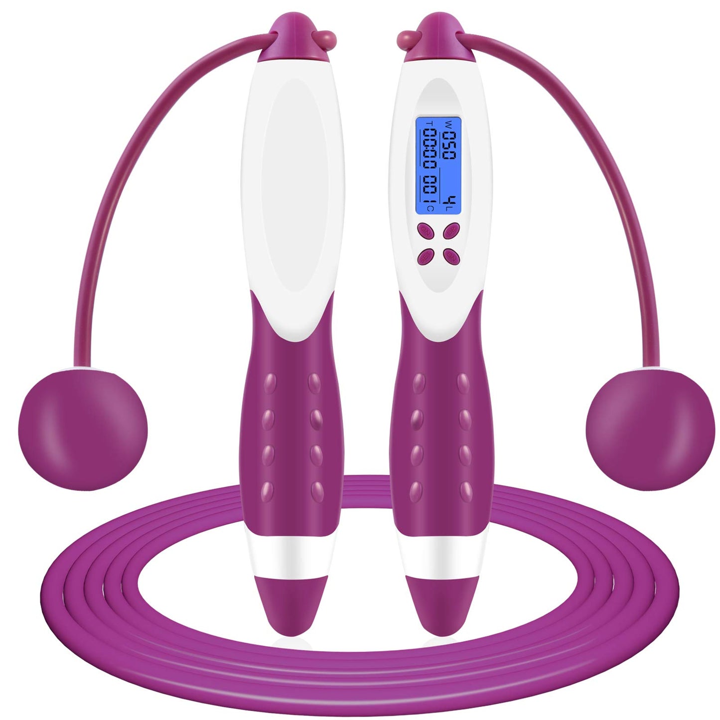 Jump Rope Digital Weighted Handle Workout Jumping Rope with Calorie Counter for Fitness Exercise boxing Cordless Skipping Rope for Adults Men Women Kids Girls (Purple)