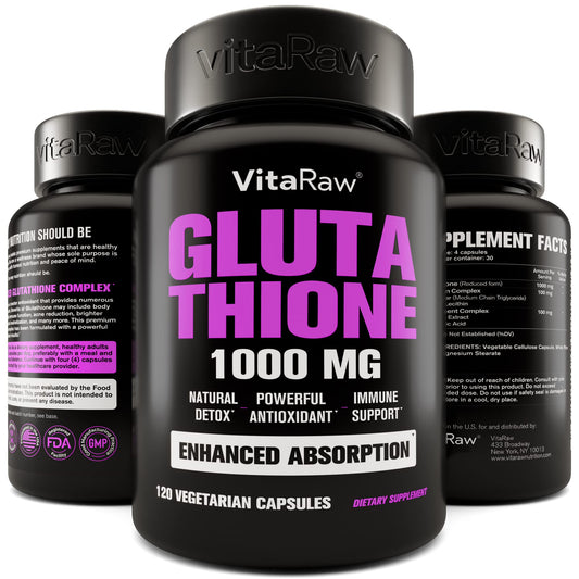 1000mg Glutathione for Immune Support - 100mg Absorption Complex - Reduced Liposomal Glutathione Supplement with Alpha Lipoic Acid - Brain Booster Glowing Skin Liver Support 120 Vegetarian Capsules