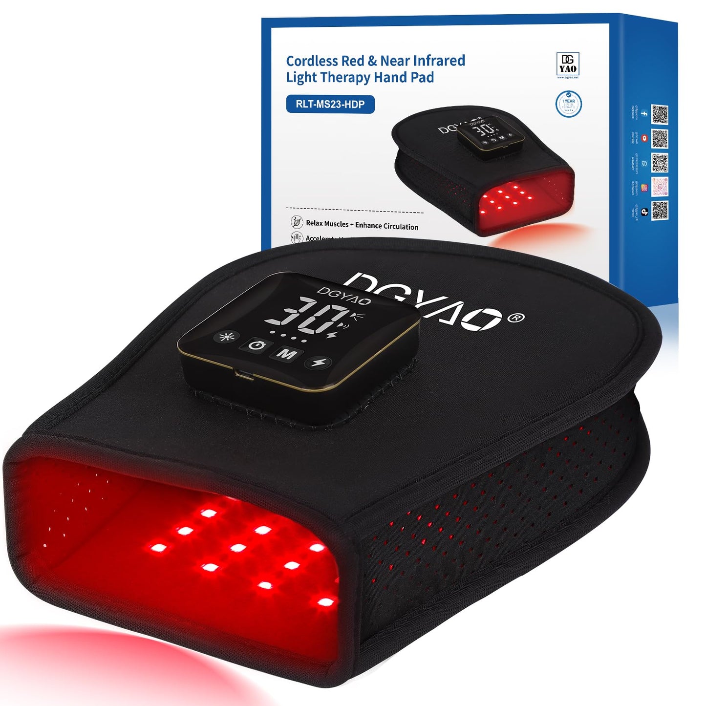 DGQY Cordless Red Light Therapy for Hand Pain Relief 4000mAh Rechargeable Battery FDA Cleared Infrared Gloves LED Light Therapy Pad Device for Hands Finger Palm Home Travel Use