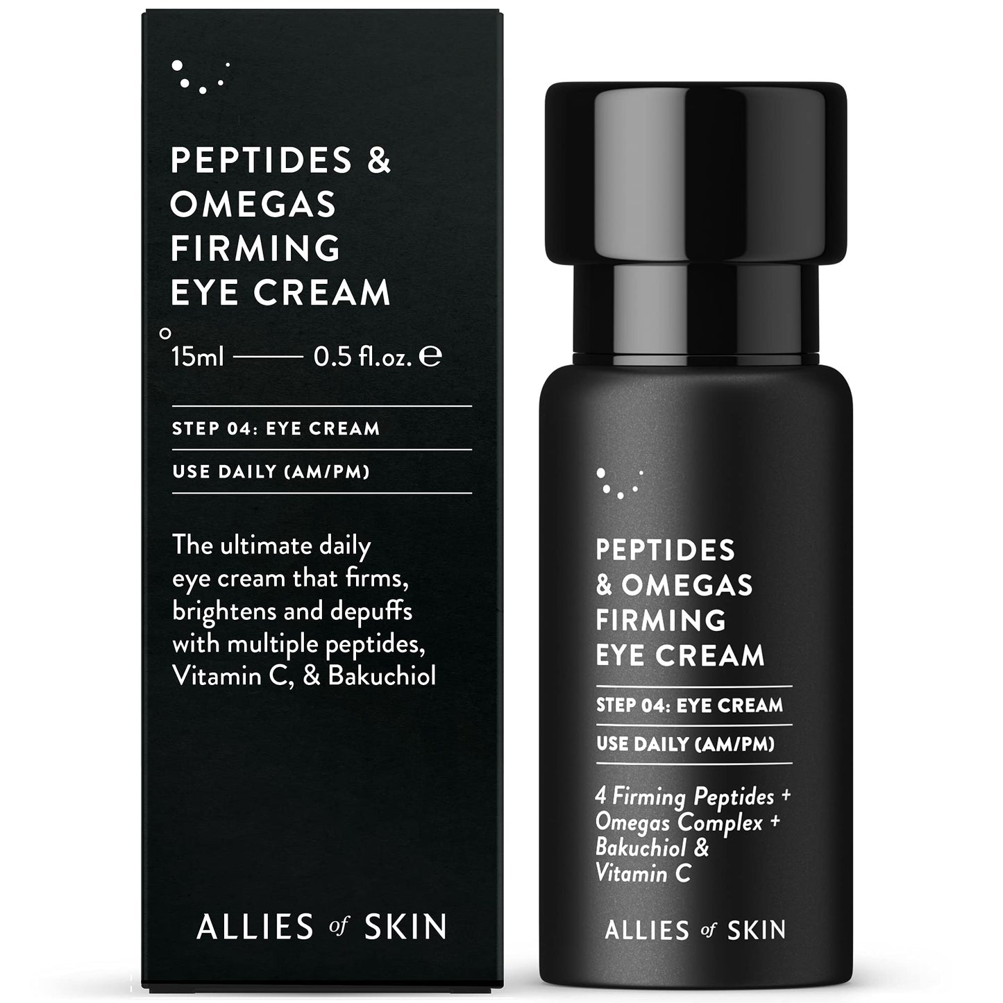 Allies of Skin Peptides & Omegas Firming Eye Cream: Vitamin C Bakuchiol Ceramide. For Dark Circles Wrinkles & Puffiness. Anti-Aging. Firms & Brightens Under Eye Area 0.5 oz / 15 ml
