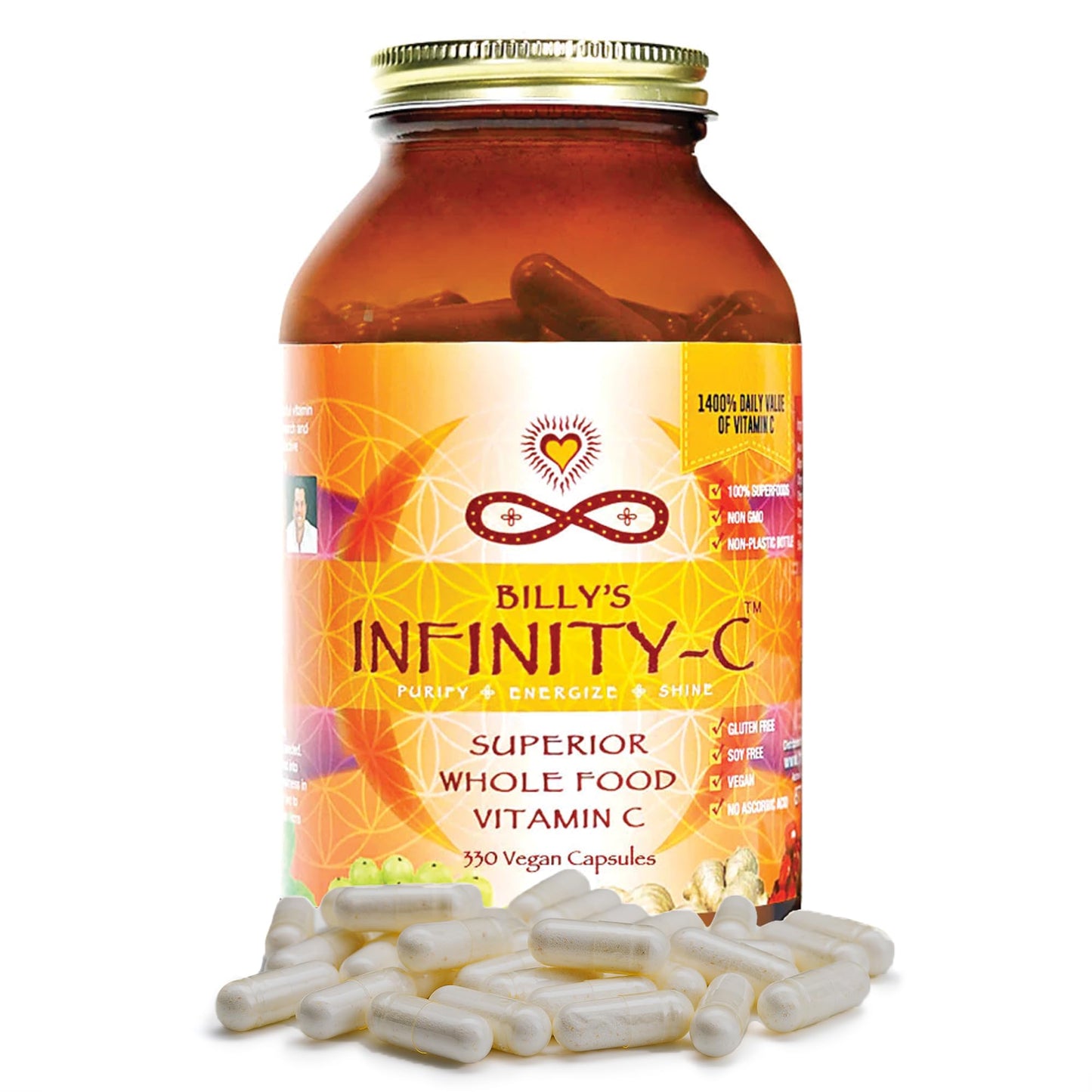 Infinity-C Organic Vitamin C Capsules Bioavailable VIT C from Acerola Camu Camu & Amla Whole Food Vitamin C 1000mg Immune Support Superfoods Shilajit Astragalus Root & Ginger (30 Servings)