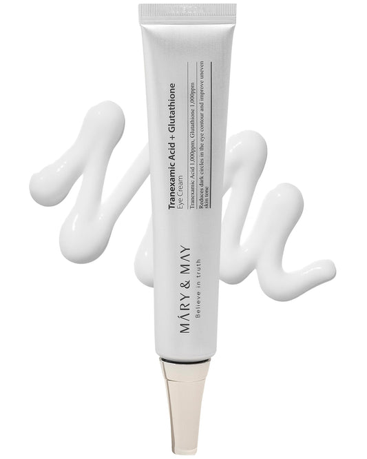 Mary&May Tranexamic Acid + Glutathione Eye Cream - Powerful Antioxidant Reduces Dark Circles in the Eye Improve Uneven Skin Tone with Vitamin C - Suitable for Morning and Night Use 1.01 oz.