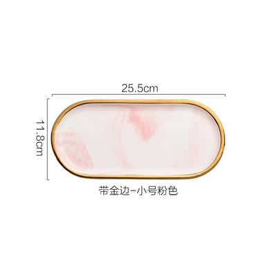 Nordic Marble Texture Tray Ceramic Oval plate Western Dish Dessert Dish Jewelry Storage Tray