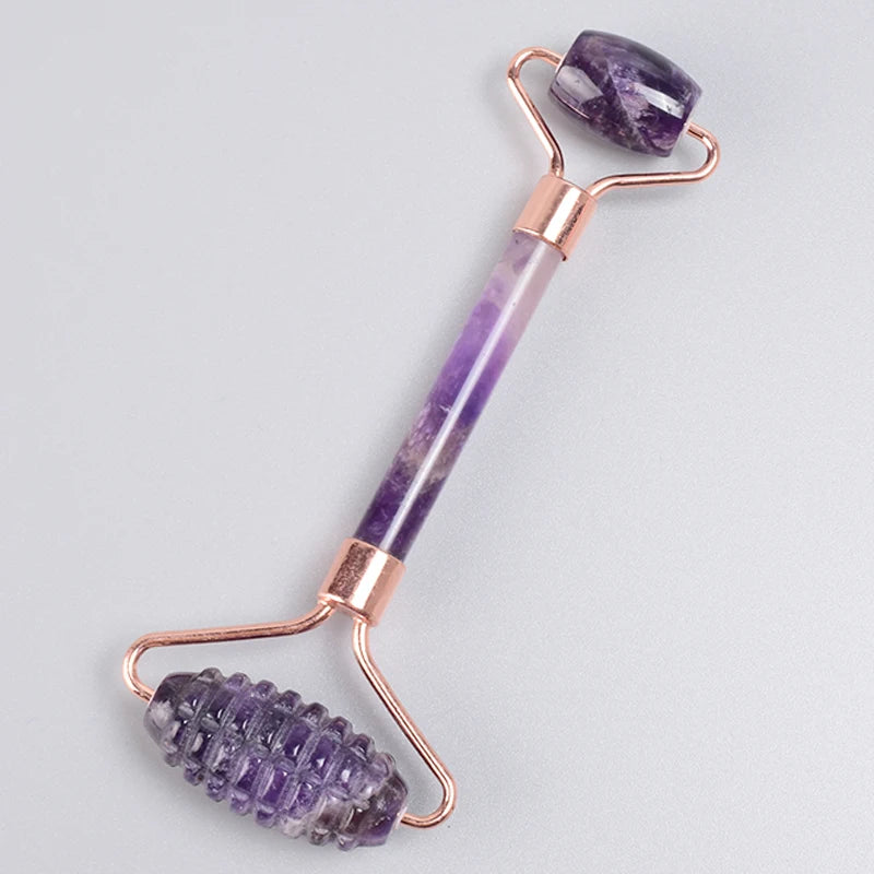 Rose Gold Sawtooth Face Roller Gua Sha Tool Massage Set Natural Jade Acupuncture Scraping Body Healing White Stone Massager Care