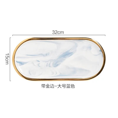 Nordic Marble Texture Tray Ceramic Oval plate Western Dish Dessert Dish Jewelry Storage Tray