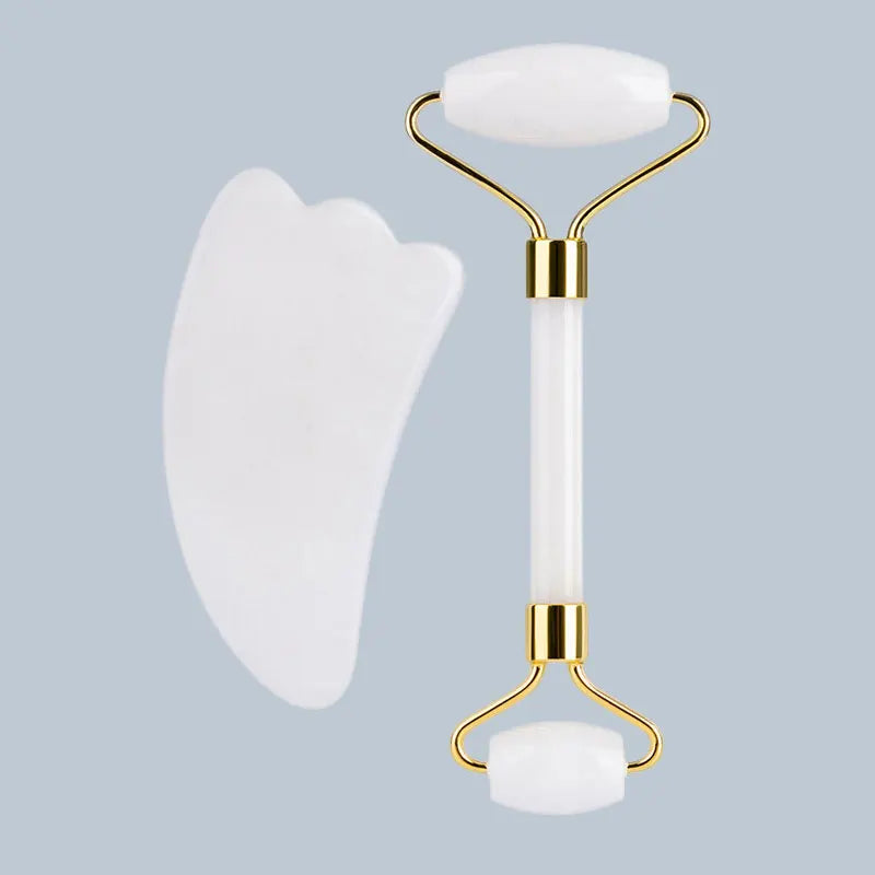 Natural White Jade Roller Gua Sha Set Gouache Stone Massager Face Lifting Gouache Scraper Anti-Wrinkle Skin Care Tool