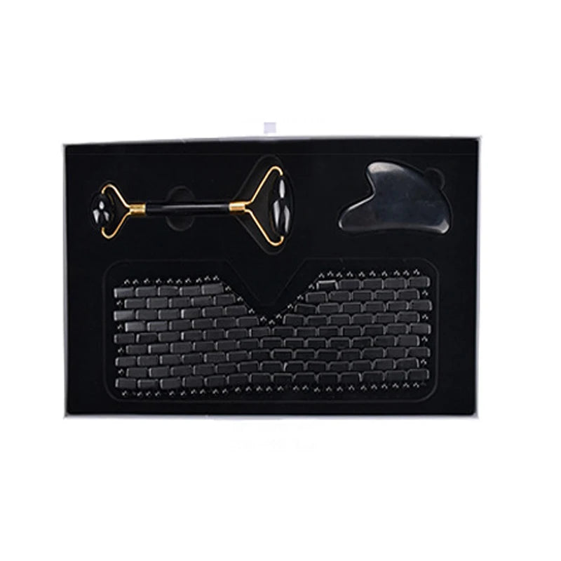 Natural Jade Obsidian Eye Mask Face Massager Gua Sha Board Cold Therapy Scraper Jade Roller Massager Set