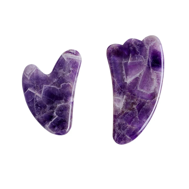Gouache Amethyst Natural Stone Facial Massager Jade Roller Gua Sha Set SPA Acupuncture Scraping Crystal Gouache Scraper For Face