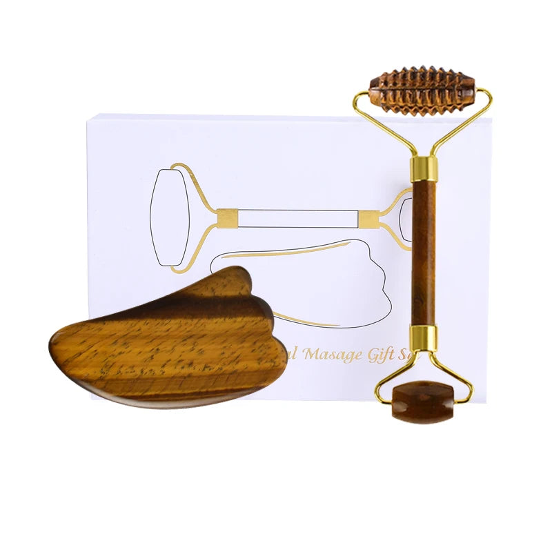 Natural Tiger Eye Jade Roller Guasha Beautiful Massager Facial Scraping Tools Neck Face Massage Anti Wrinkle Relax SPA Stone