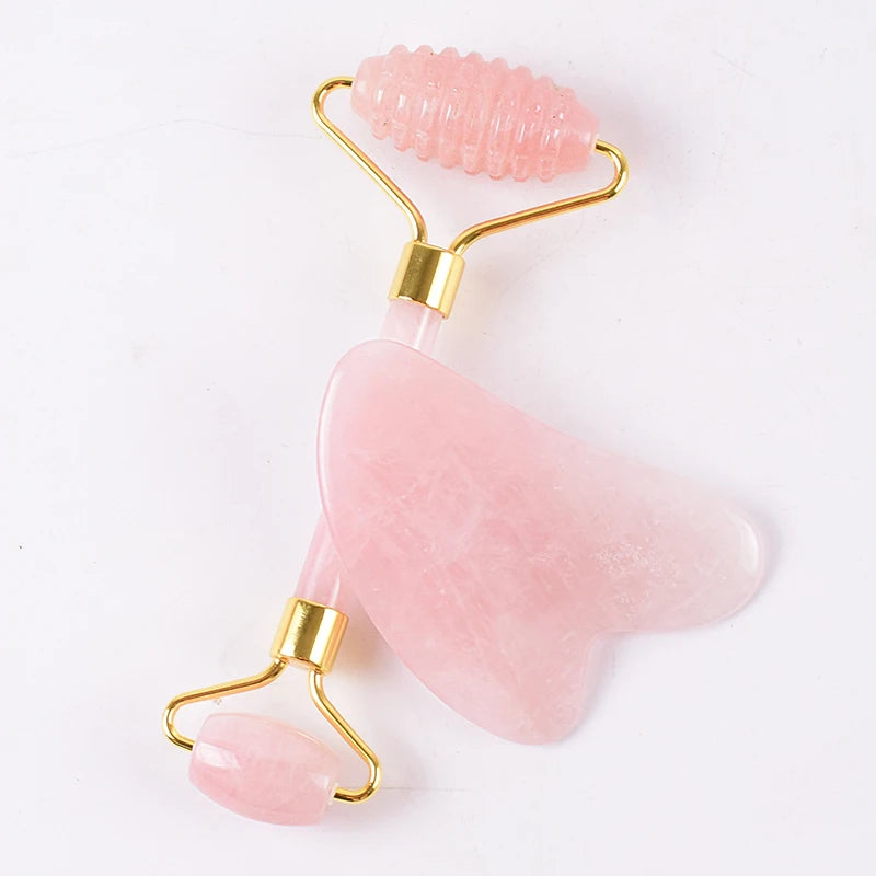 Wholesale Acupuncture Massager Sawtooth Jade Roller Face Care Massage Tool Natural Rose Quartz Stone Gua Sha Health Neck Relax