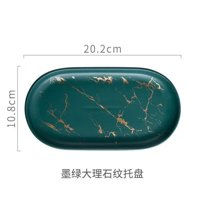 Nordic Marble Texture Tray Ceramic Oval plate Western Dish Dessert Dish Jewelry Storage Tray