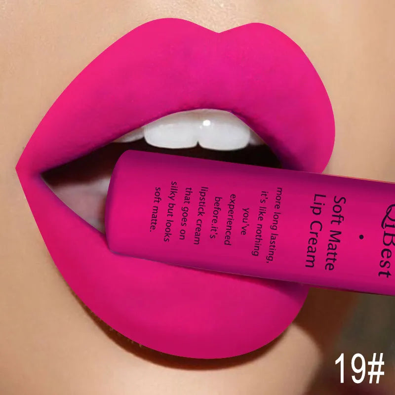 QIBEST Brand 34 Colors Waterproof Matte Nude Lipstick Lipkit Pigment Dark Red Black Long Lasting Lip Gloss Women Makeup Lipgloss