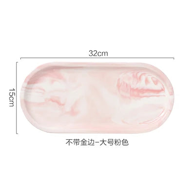 Nordic Marble Texture Tray Ceramic Oval plate Western Dish Dessert Dish Jewelry Storage Tray
