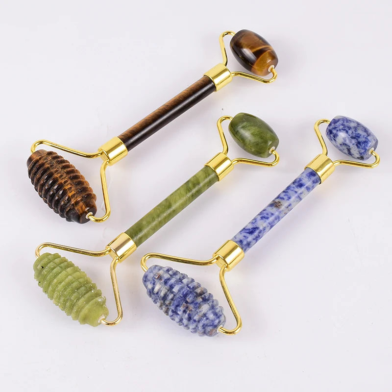 Wholesale Acupuncture Massager Sawtooth Jade Roller Face Care Massage Tool Natural Rose Quartz Stone Gua Sha Health Neck Relax
