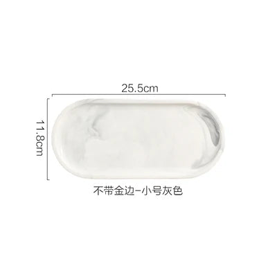 Nordic Marble Texture Tray Ceramic Oval plate Western Dish Dessert Dish Jewelry Storage Tray