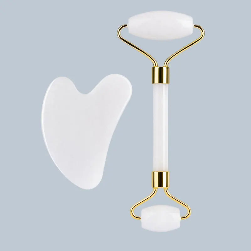 Natural White Jade Roller Gua Sha Set Gouache Stone Massager Face Lifting Gouache Scraper Anti-Wrinkle Skin Care Tool