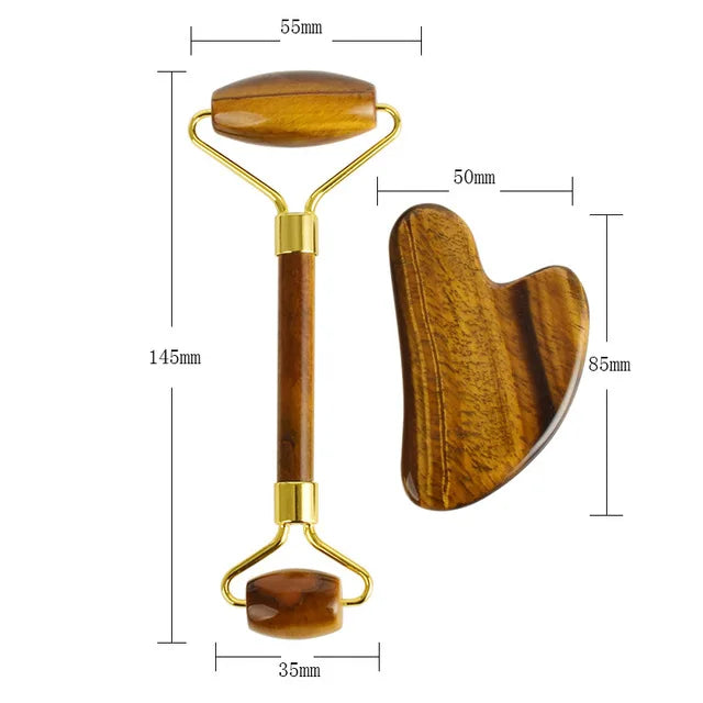 Natural Tiger Eye Jade Roller Guasha Beautiful Massager Facial Scraping Tools Neck Face Massage Anti Wrinkle Relax SPA Stone