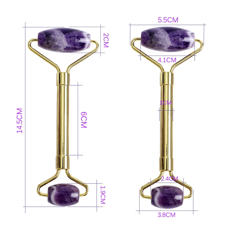 Gouache Amethyst Natural Stone Facial Massager Jade Roller Gua Sha Set SPA Acupuncture Scraping Crystal Gouache Scraper For Face