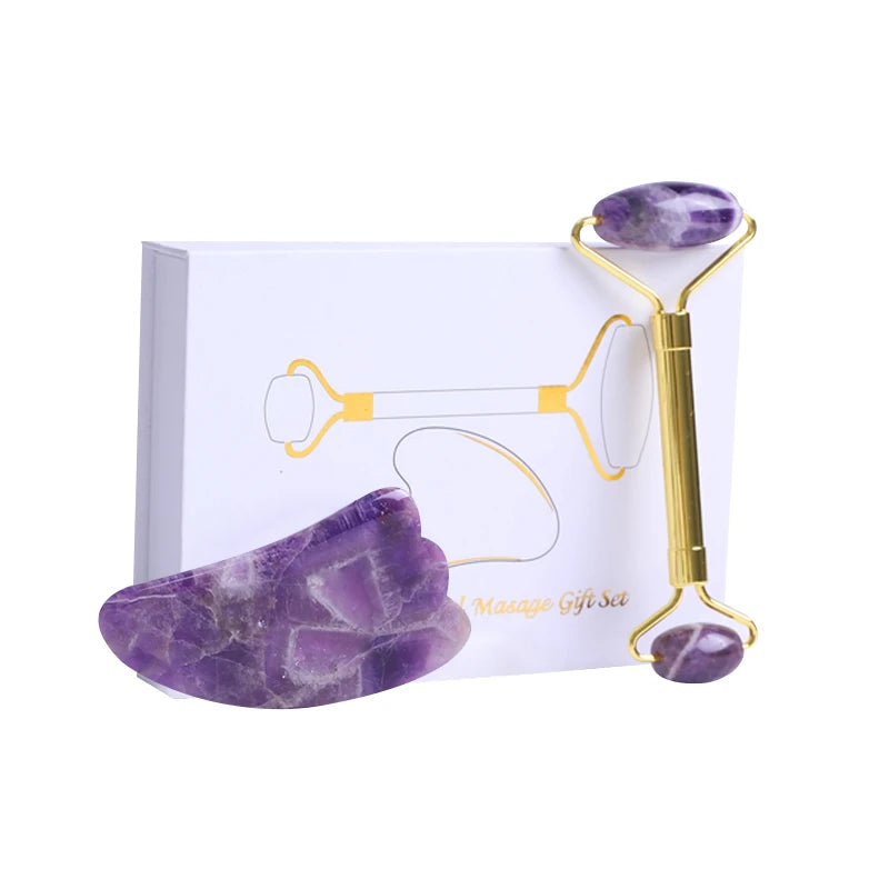 Natural Amethyst Jade Roller Gua Sha Face Massager Scraping Stone Facial Lifting Skin Care Massage Beauty Tools