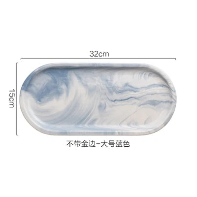 Nordic Marble Texture Tray Ceramic Oval plate Western Dish Dessert Dish Jewelry Storage Tray