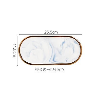 Nordic Marble Texture Tray Ceramic Oval plate Western Dish Dessert Dish Jewelry Storage Tray