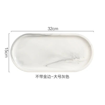 Nordic Marble Texture Tray Ceramic Oval plate Western Dish Dessert Dish Jewelry Storage Tray