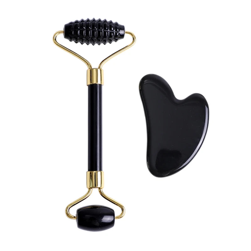 Obsidian Jade Face Massage Roller Gouache Scraper Natural Gouache Stone Facial Roller Massager Gua Sha Scraper Face Massage Tool