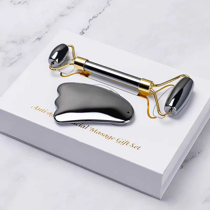 Terahertz Face Gua Sha Jade Roller Massager Natural Stone Gouache Scraper Guasha Board Facial Body Back Skin Care Massage Tools