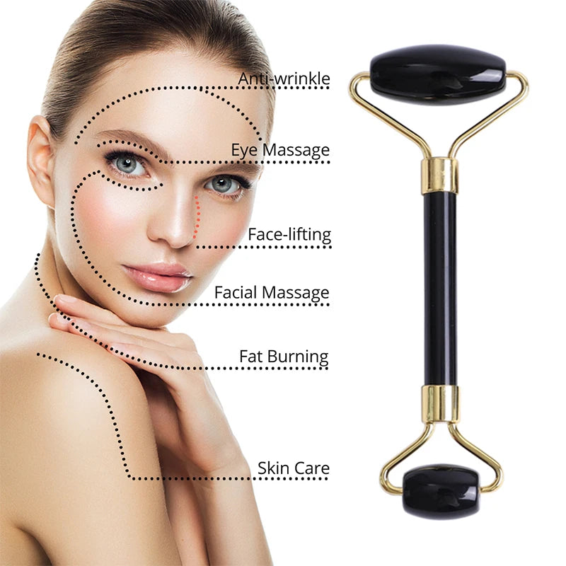 Obsidian Face Massage Roller Gouache Scraper Guasha Massage Tool Gouache Stone Facial Jade Roller Massager Face Scraper Set