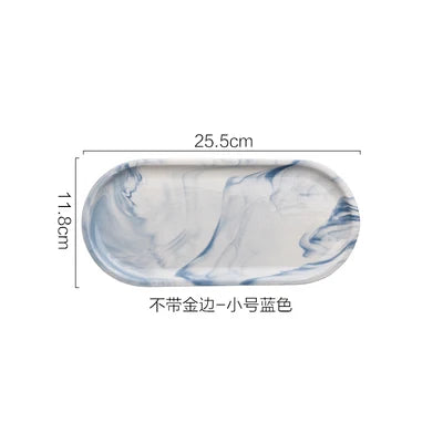 Nordic Marble Texture Tray Ceramic Oval plate Western Dish Dessert Dish Jewelry Storage Tray