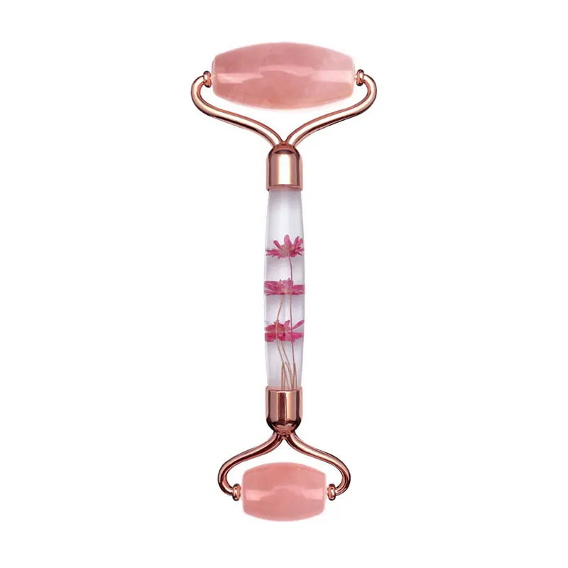 Rose Quartz Eternal Flower Jade Roller Gua Sha Set Gouache Scraper Face Massage Natural Stone Facial Roller Jade Massager